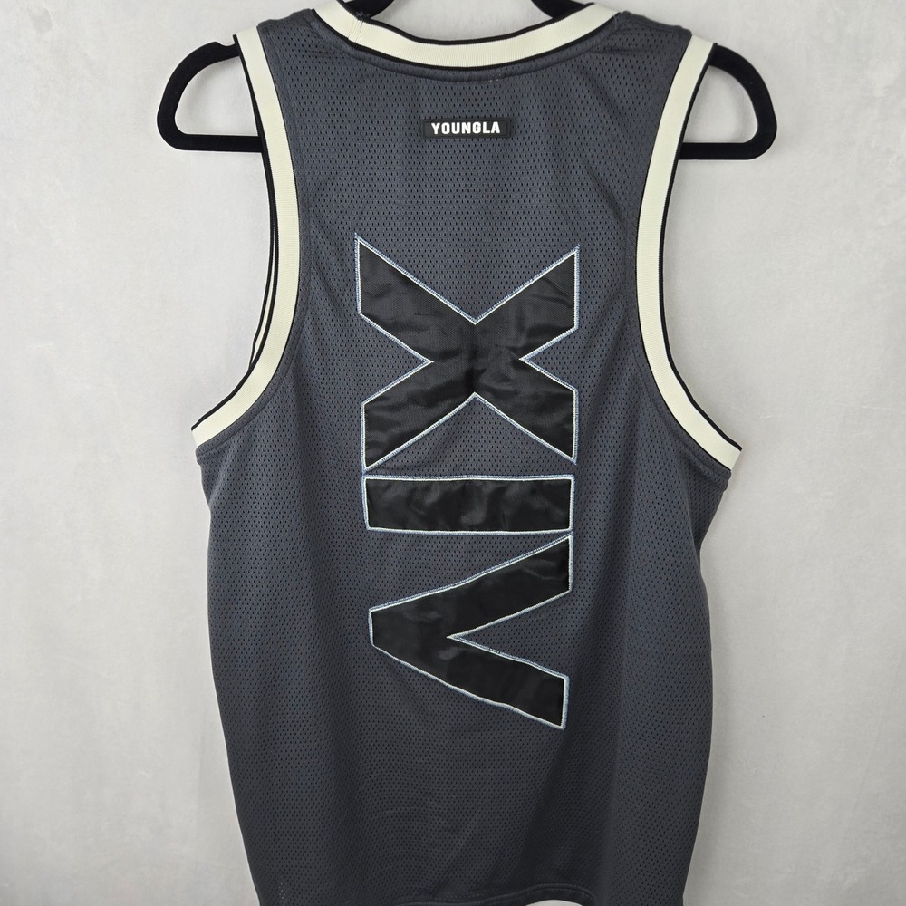 YoungLA Mens Mesh Basketball Jersey Gray XIV Graphic MVP Tank Top 330 Size M Gym